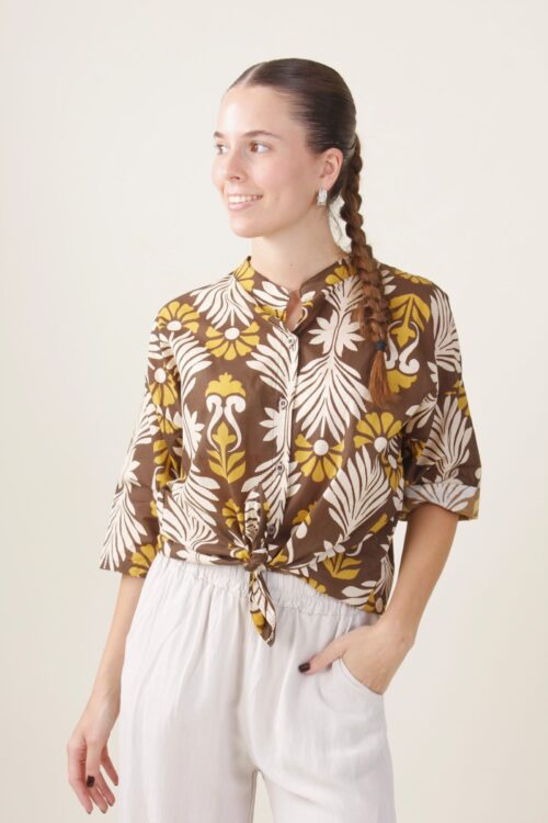 CAMICIA A MEZZE MANICHE IN COTONE FANTASIA