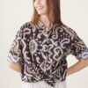 CAMICIA A MEZZE MANICHE IN COTONE FANTASIA - Nero, TU