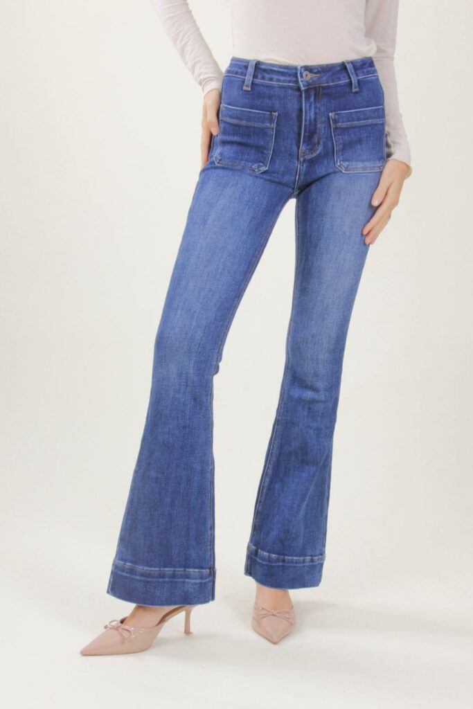 JEANS A ZAMPA CON TASCHE FRONTALI - Vaqueros azules, XS 