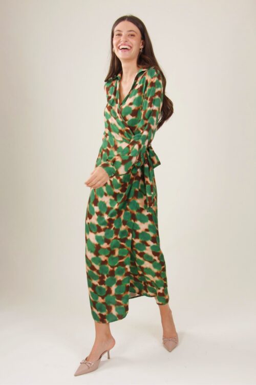 ABITO CON SCOLLO INCROCIATO FANTASIA A MACCHIE