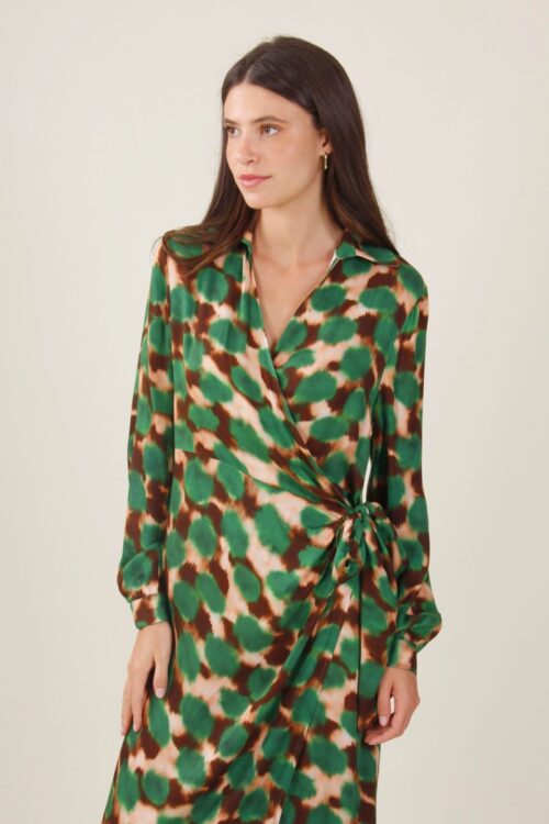 Alternative view of ABITO CON SCOLLO INCROCIATO FANTASIA A MACCHIE