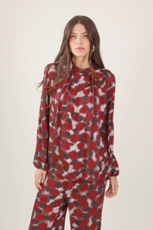 BLUSA IN VISCOSA FANTASIA A MACCHIE - Bordeaux, S