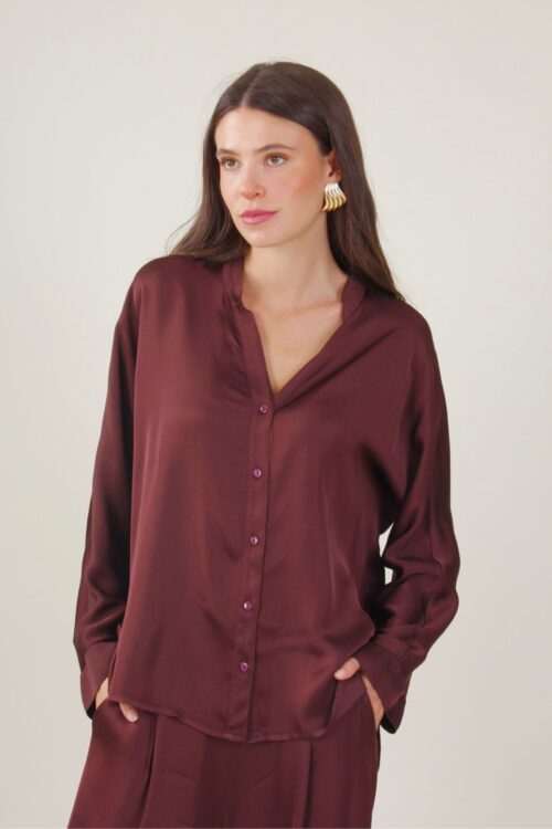 CAMICIA SATIN CON COLLETTO ALLA COREANA