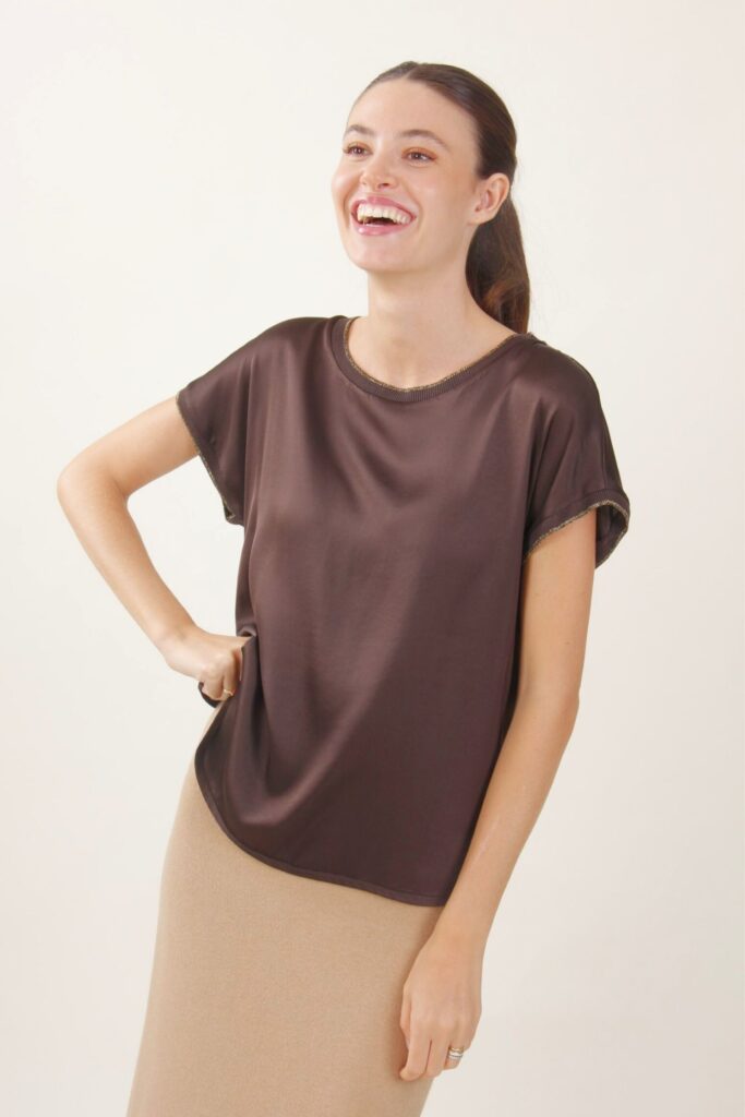 BLUSA EFFETTO RASO CON FINITURE IN LUREX - Páramo, TU 