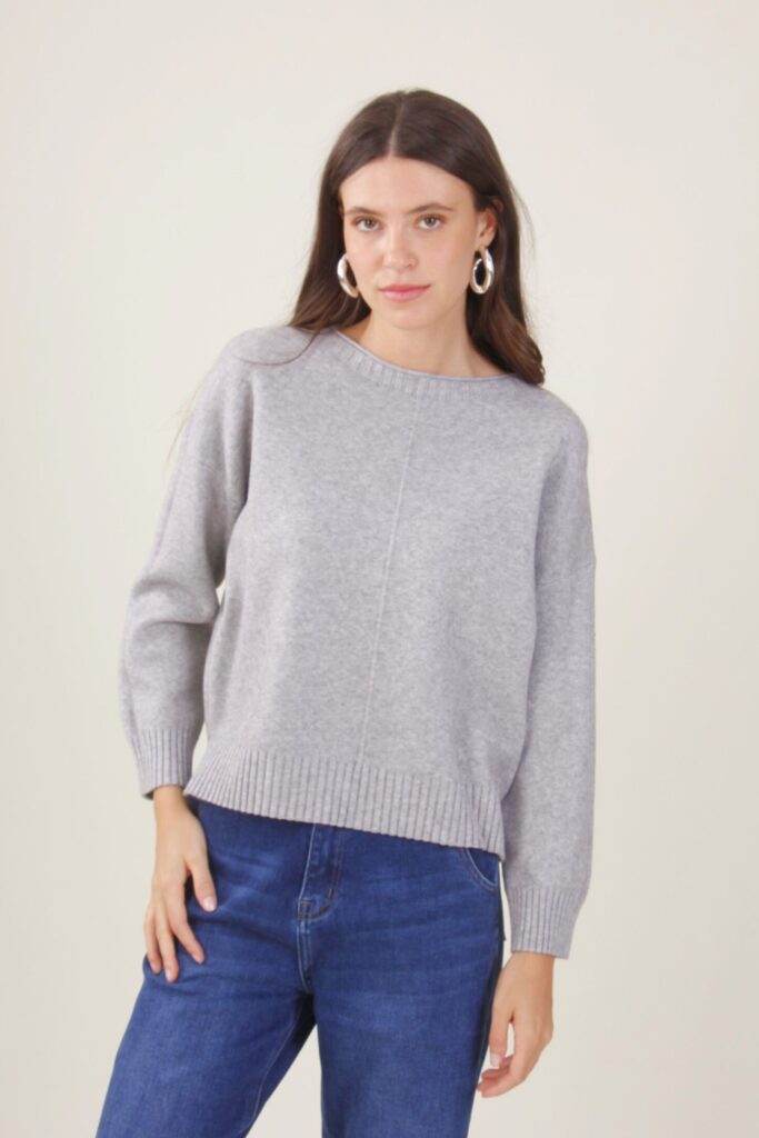 MAGLIA SCOLLO ROTONDO CON CUCITURA CENTRALE - Perle, TU 