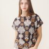 BLUSA A MEZZE MANICHE IN COTONE FANTASIA - Fantasia nero, TU