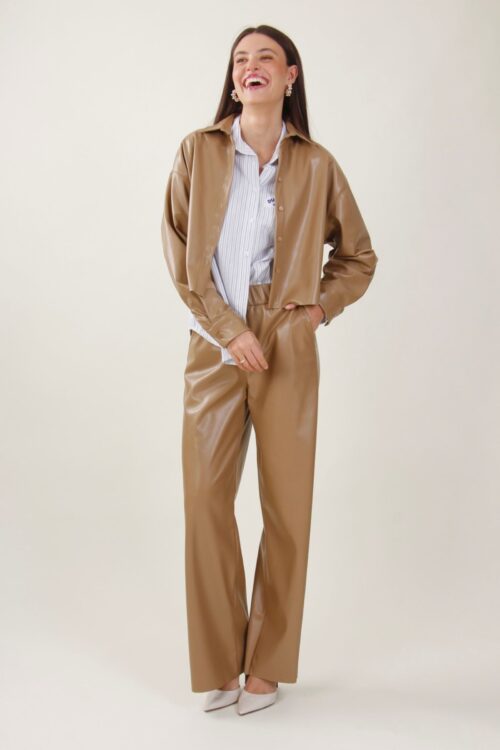 PANTALONI PALAZZO IN ECOPELLE