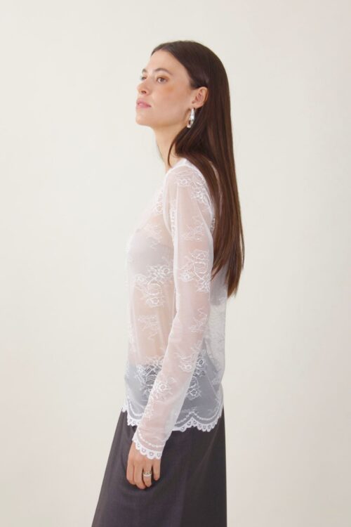 Alternative view of TOP IN PIZZO TRASPARENTE A MANICHE LUNGHE