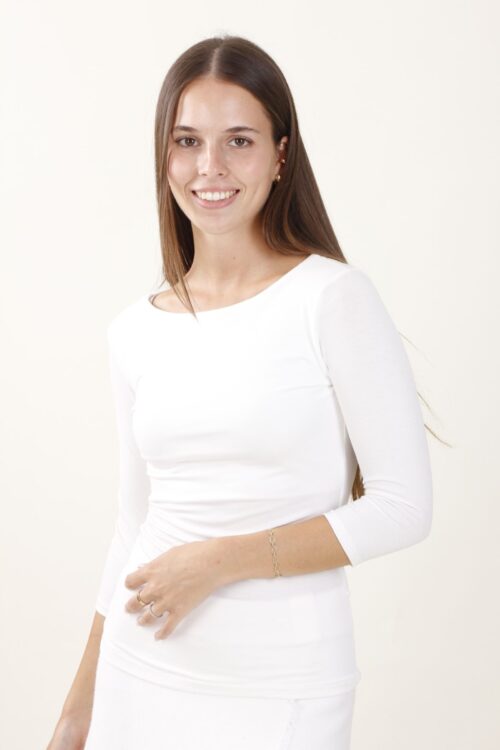 MAGLIA ADERENTE CON MANICA A 3/4 - Creme, TU