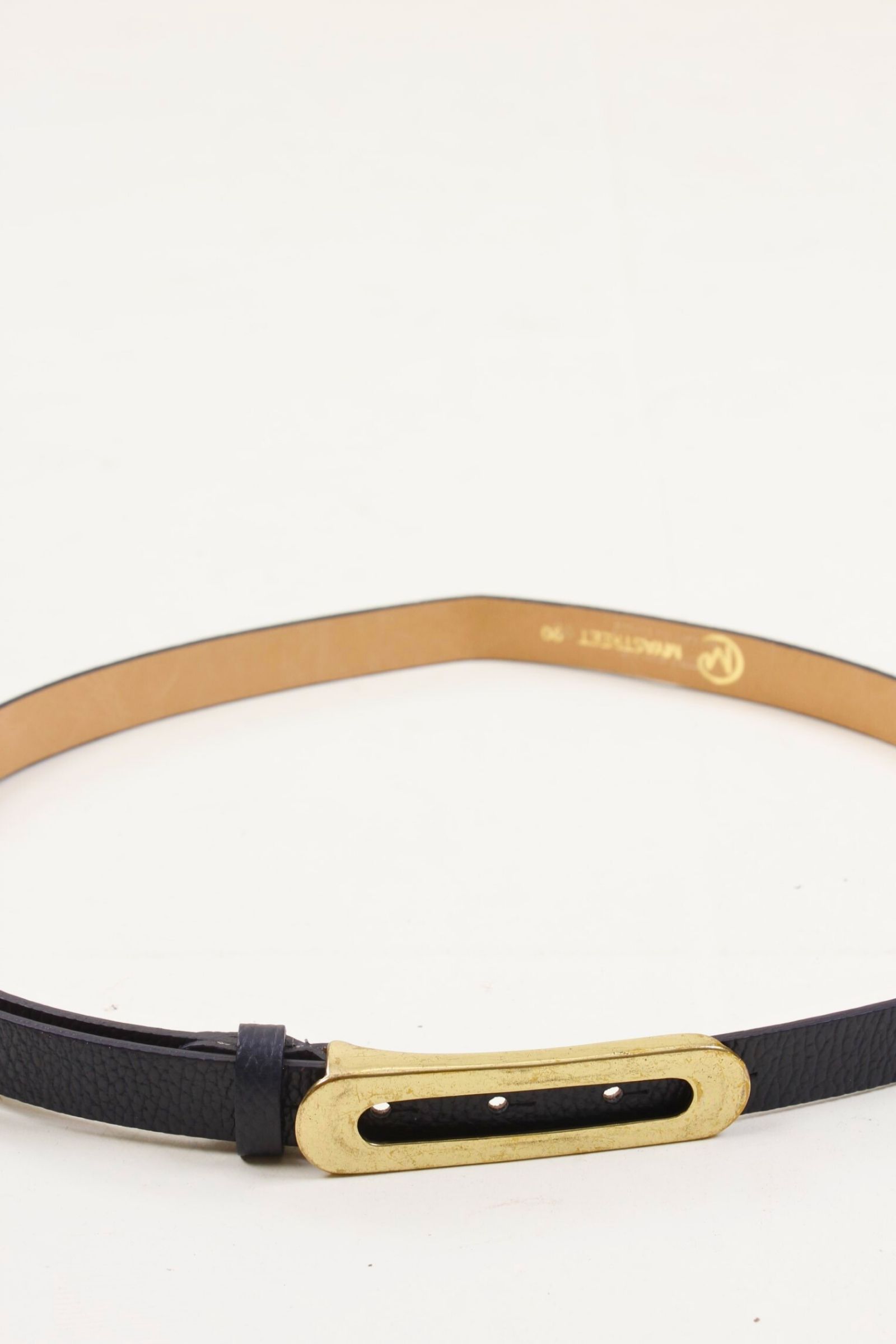 CP02-80_BLU CINTURA IN PELLE CON FIBBIA ALLUNGATA - Blue, S