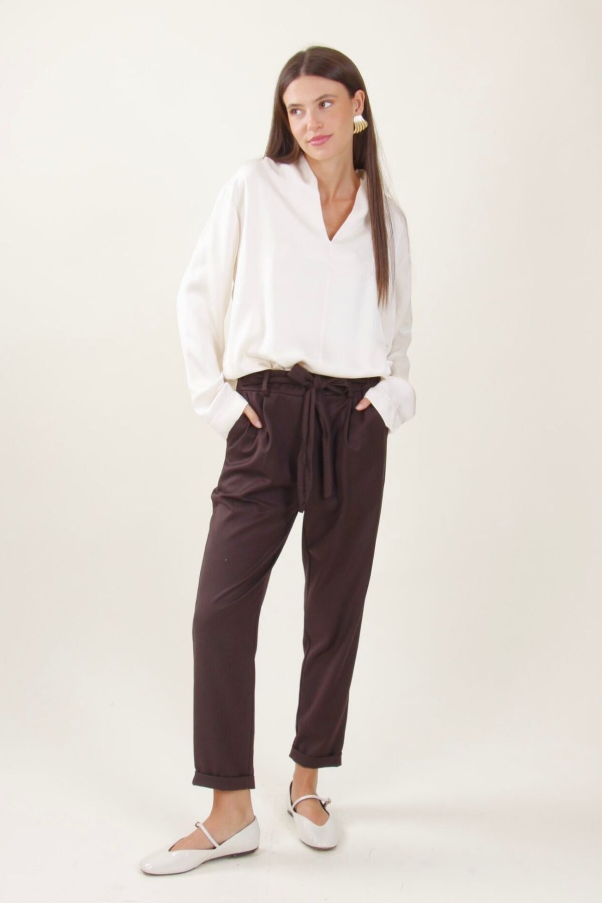 PANTALONI CON FIOCCO IN VITA
