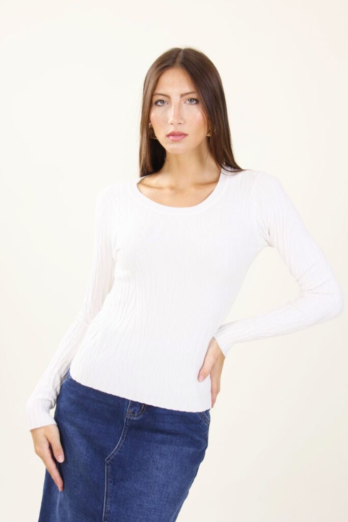 MAGLIA A MANICHE LUNGHE TRAMA ZEBRATA - Leche, TU 