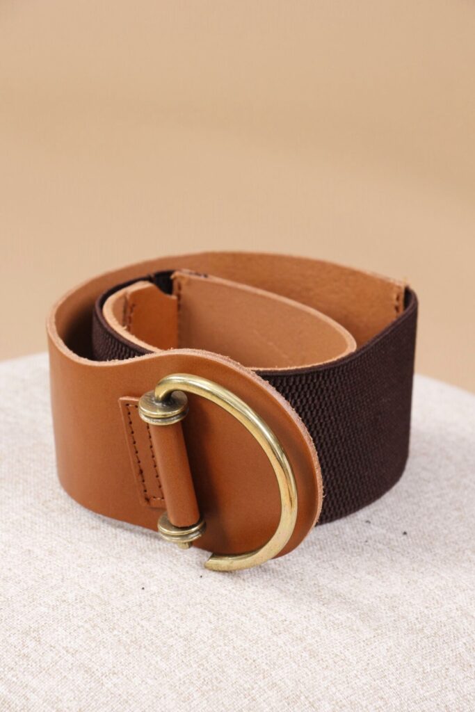 CINTURA IN VERA PELLE CON FIBBIA PIERCING - Leather Brown, TU 