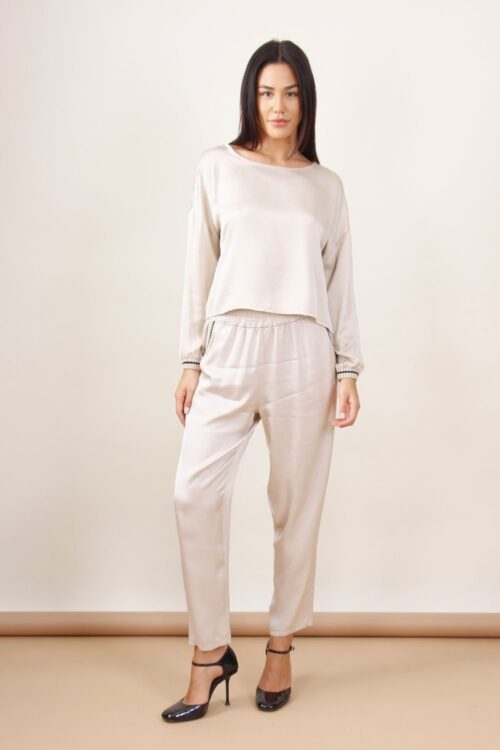 PANTALONI IN VISCOSA CON DETTAGLI IN LUREX