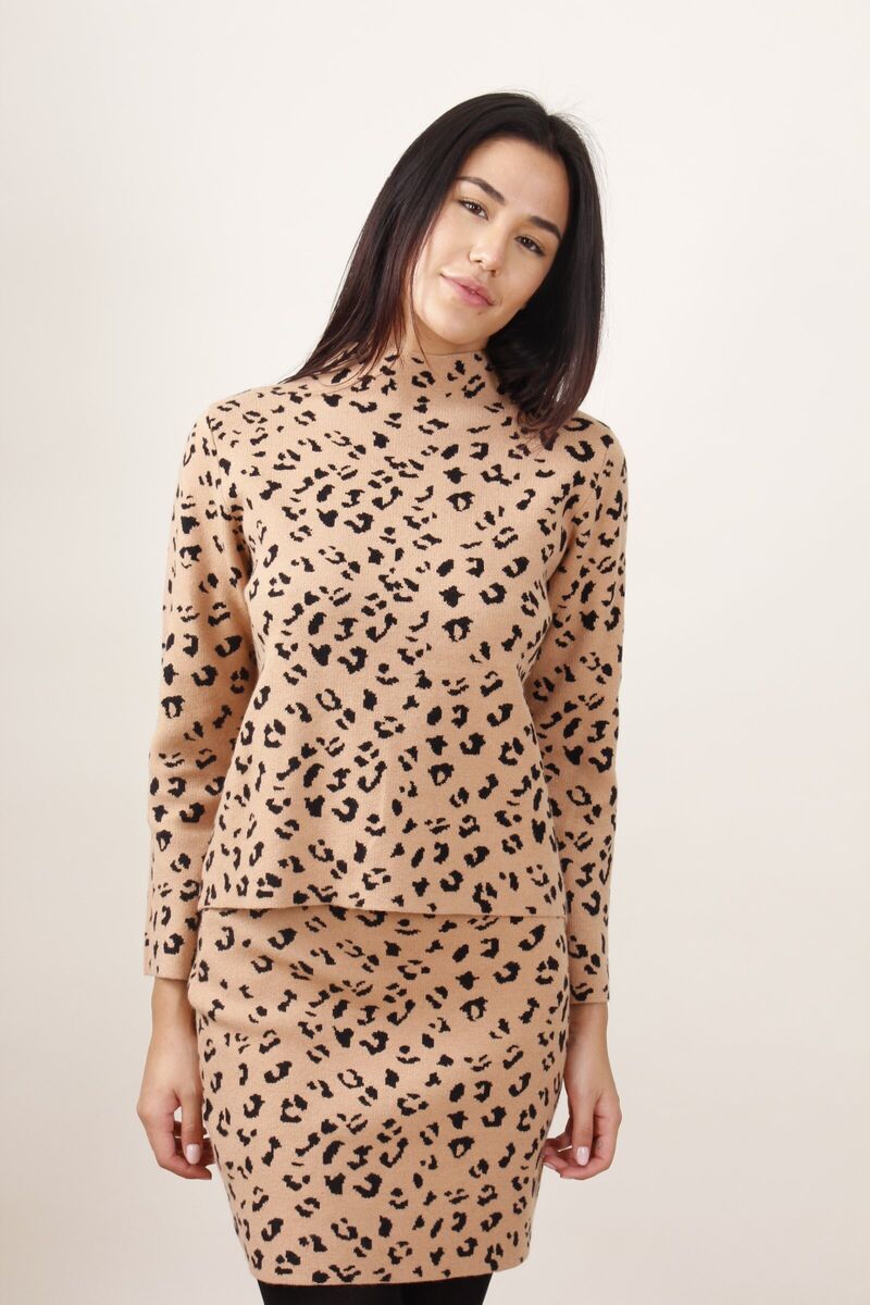 _MG_7810 MAGLIA FANTASIA MACULATA A COLLO ALTO - Beige, TU