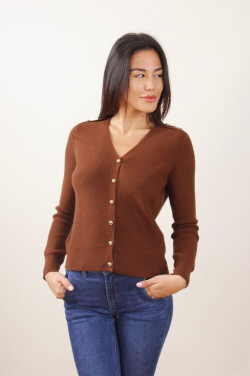 CARDIGAN SCOLLO A V CON BOTTONCINI DORATI