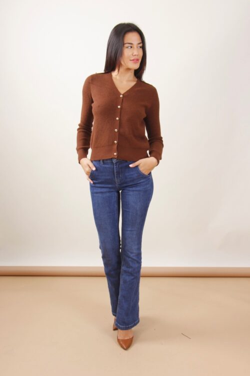 Alternative view of CARDIGAN SCOLLO A V CON BOTTONCINI DORATI