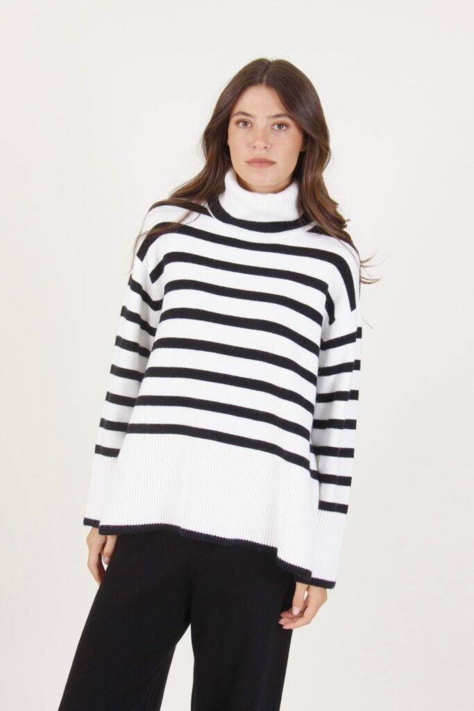 MAGLIA A COLLO ALTO A RIGHE - Crema, TU 