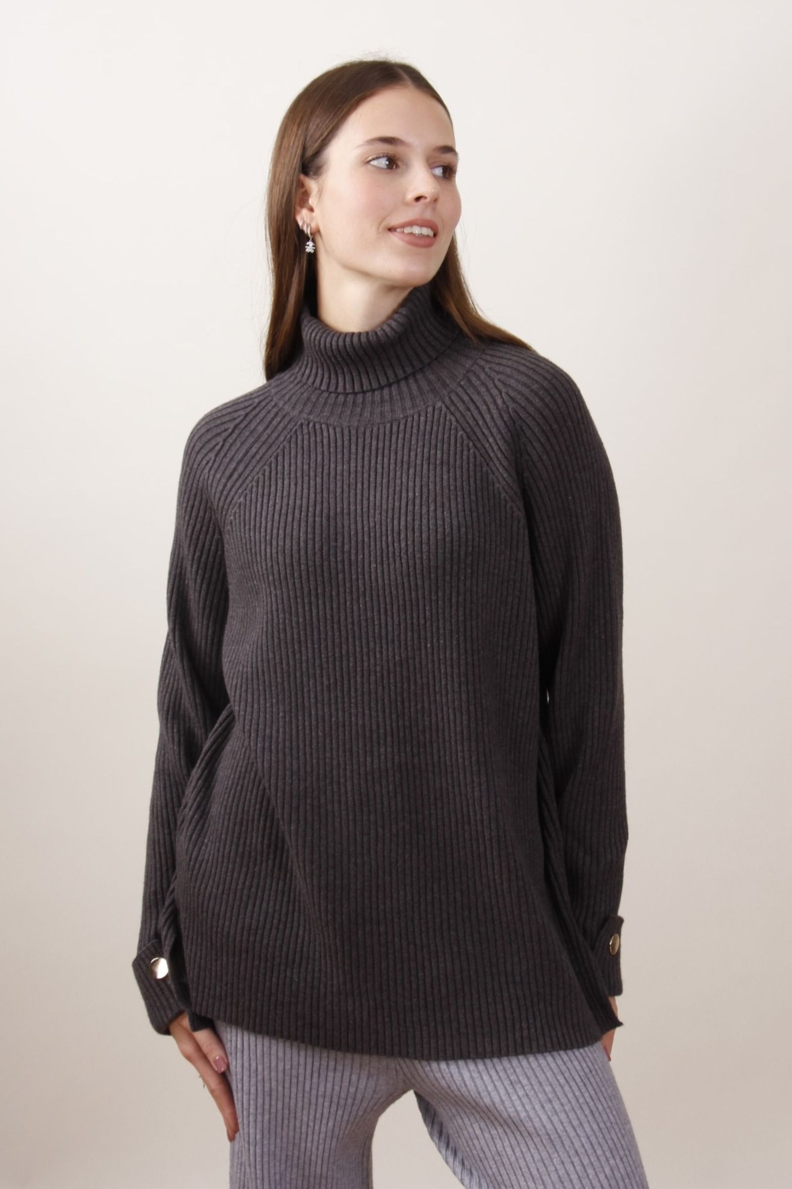 ML23422-80_ANTRACITE MAGLIA A COLLO ALTO A COSTINE - Antracita, TU