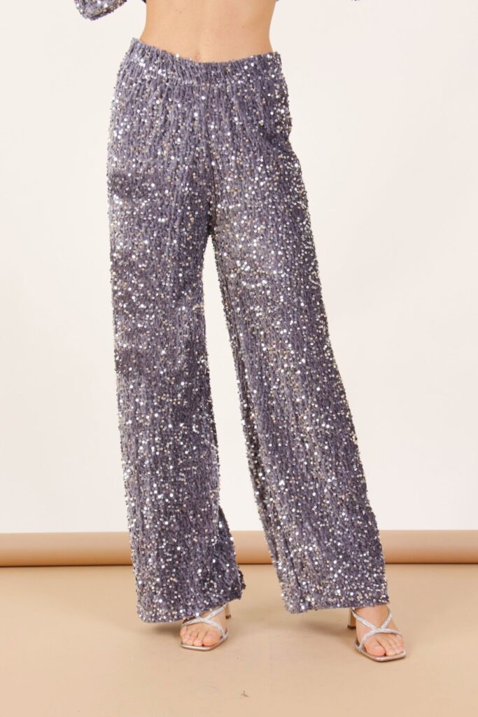 PANTALONI IN CINIGLIA CON PAILLETTES - Grau, TU 