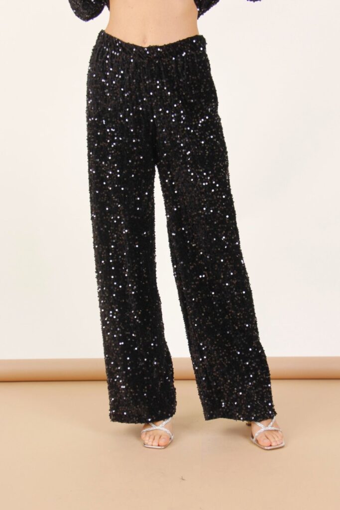 PANTALONI IN CINIGLIA CON PAILLETTES - Schwarz, TU 
