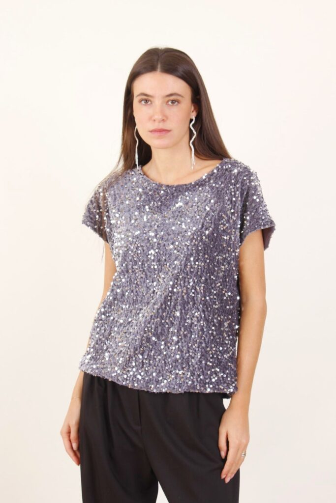 MAGLIA IN CINIGLIA CON PAILLETTES - Grau, TU 