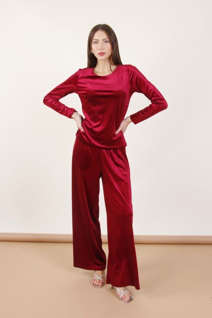 PANTALONI A PALAZZO IN VELLUTO CON ELASTICO IN VITA 