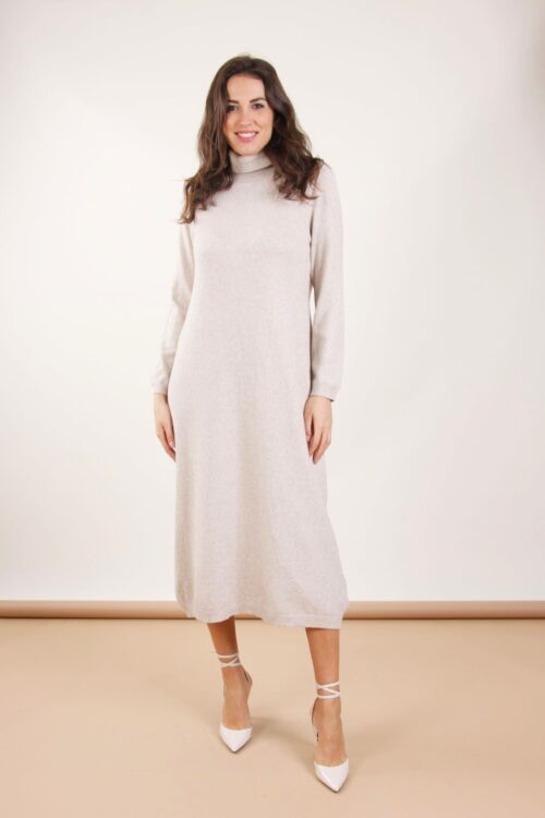 ABITO LUNGO IN MAGLIA CON COLLO ALTO A COSTINE