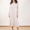 ABITO LUNGO IN MAGLIA CON COLLO ALTO A COSTINE - Beige, TU