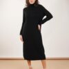 ABITO LUNGO IN MAGLIA CON COLLO ALTO A COSTINE - Black, TU