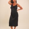 ABITO LUNGO IN SATIN CON ROSA - Black, TU