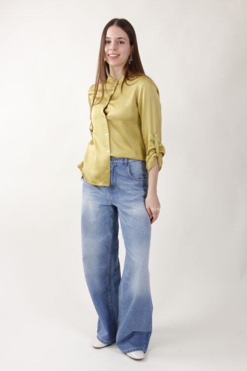 Alternative view of CAMICIA SATIN CON COLLETTO ALLA COREANA E MANICHE ARROTOLABILI