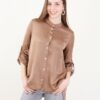 CAMICIA SATIN CON COLLETTO ALLA COREANA E MANICHE ARROTOLABILI - Mandorla, M