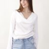 BLUSA BODY SCOLLO A CASCATA IN TESSUTO SATINATO - Latte, TU