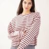 FELPA A RIGHE CON SCOLLO ROTONDO - Rosa, TU