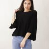 MAGLIA CON MANICHE A 3/4 - Nero, TU