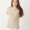 MAGLIA SCOLLO ROTONDO A MANICHE CORTE - Sabbia, TU