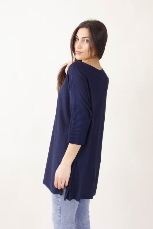 Alternative view of MAGLIA CON MANICHE A 3/4 E POLSI A COSTINE