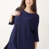 MAGLIA CON MANICHE A 3/4 E POLSI A COSTINE - Blu, TU