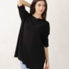 MAGLIA CON MANICHE A 3/4 E POLSI A COSTINE - Nero, TU