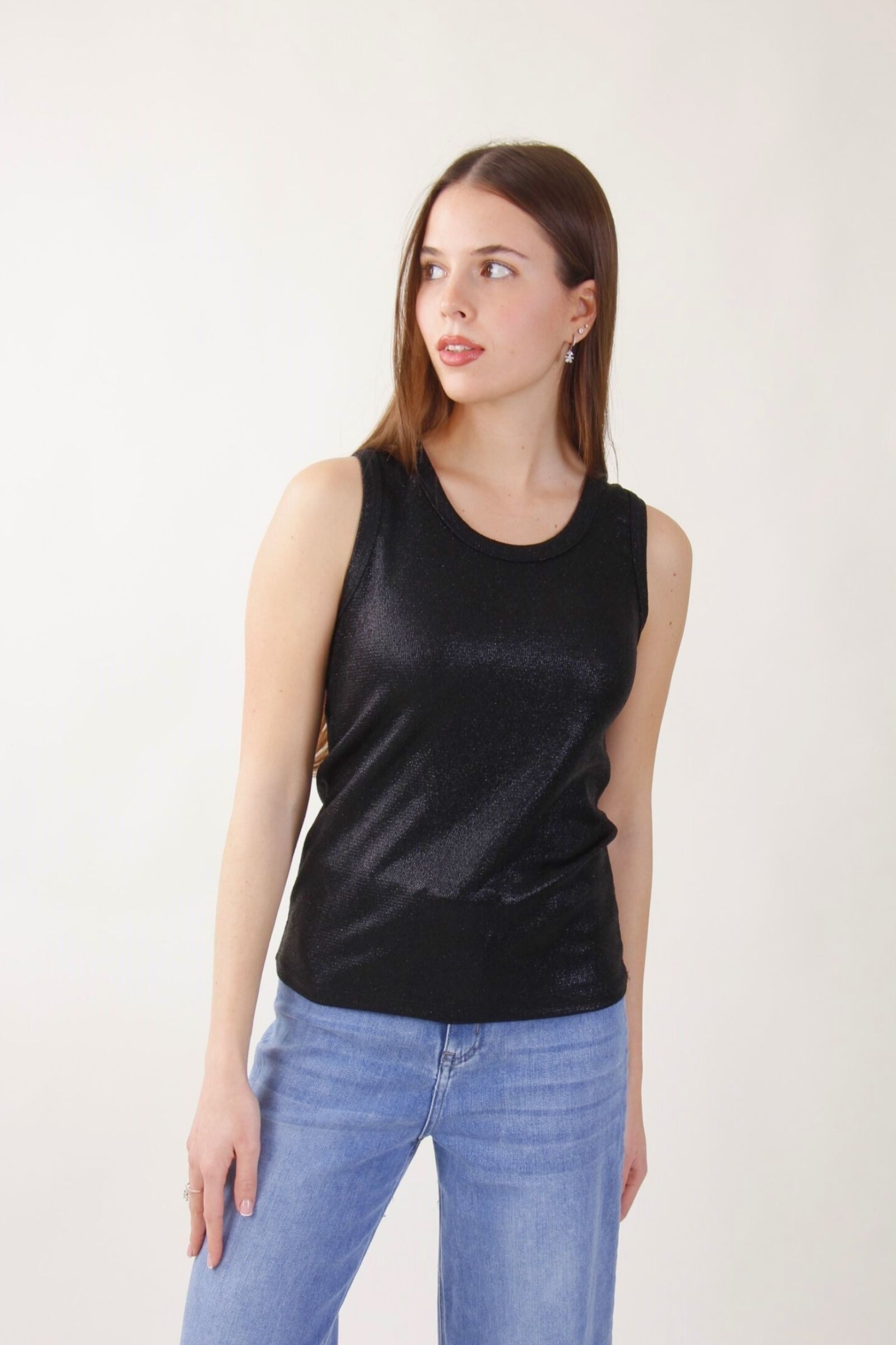 PN0001-90_NERO CANOTTA CON LUSTRINI - Μαύρος, TU