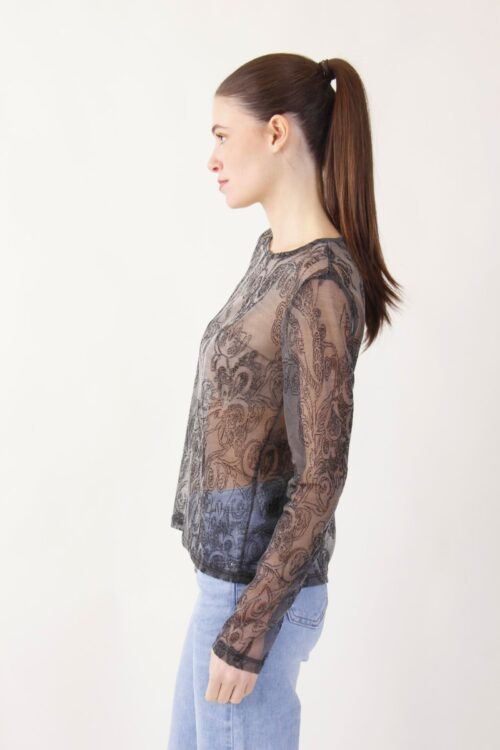 Alternative view of MAGLIA A MANICHE LUNGHE EFFETTO PIZZO