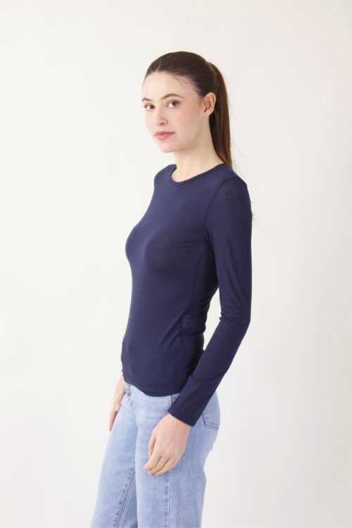 Alternative view of MAGLIA SCOLLO ROTONDO IN MISTO SETA