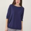 MAGLIA OVERSIZE MANICHE CORTE CON ORLI A COSTINE - Blue, TU