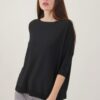 MAGLIA OVERSIZE MANICHE CORTE CON ORLI A COSTINE - Black, TU