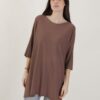 MAGLIA CON MANICHE A 3/4 E POLSI A COSTINE - Moka, TU