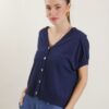 CARDIGAN A MANICHE CORTE IN TESSUTO A COSTINE - Blue, TU