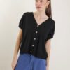 CARDIGAN A MANICHE CORTE IN TESSUTO A COSTINE - Black, TU