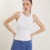 TOP IN TESSUTO A COSTINE - White, TU