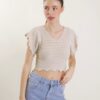 MAGLIA TRAFORATA CON MANICHE VOLANT - Beige, TU
